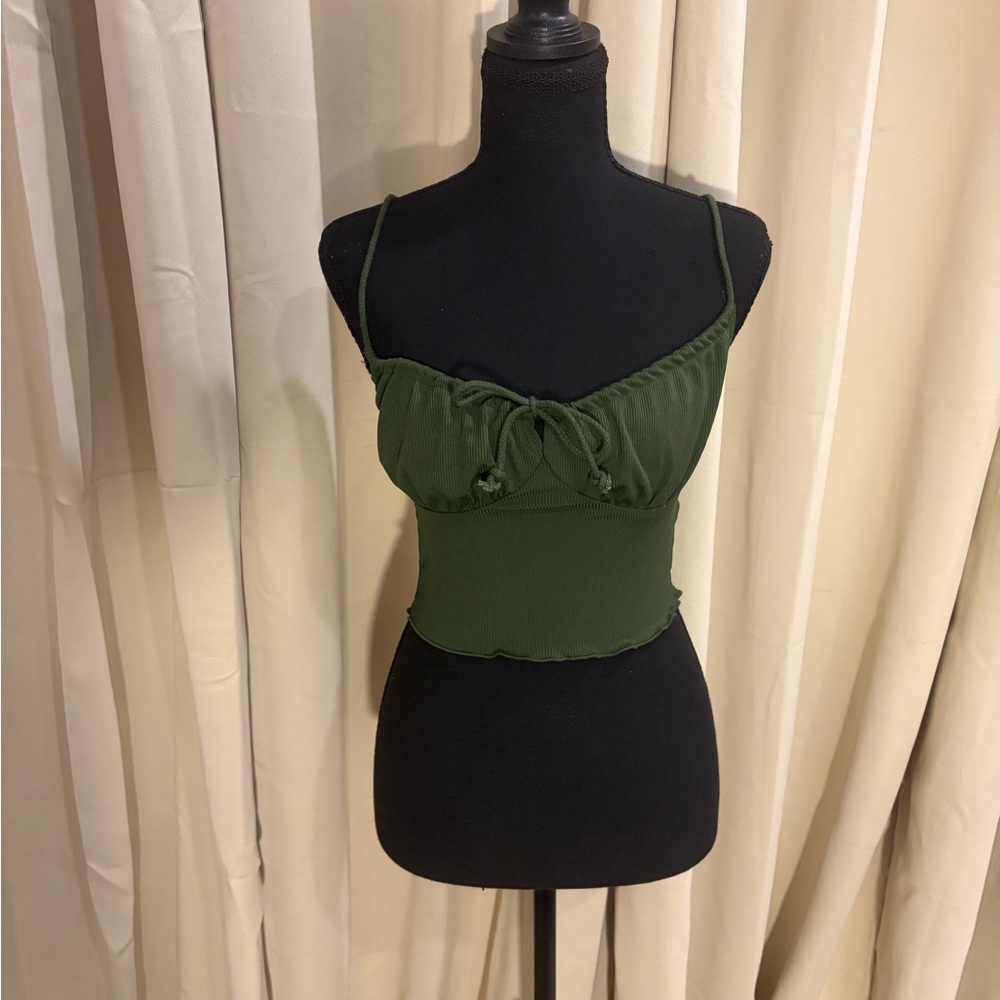 SHEIN Olive Green Crop Top with Spaghetti Straps